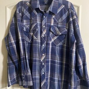 Vintage Salmon River Blue Plaid Men's Shirt Heavy Flannel